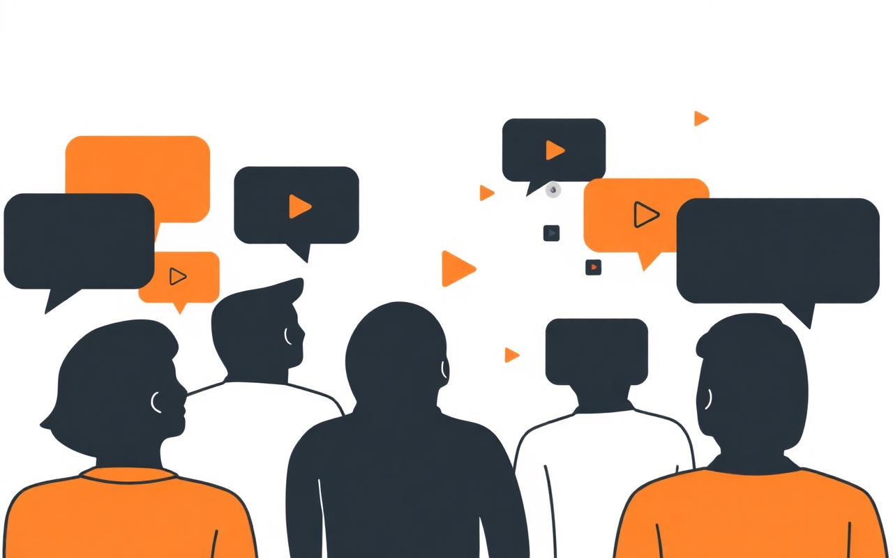 Minimal illustration of an audience with social speech bubbles